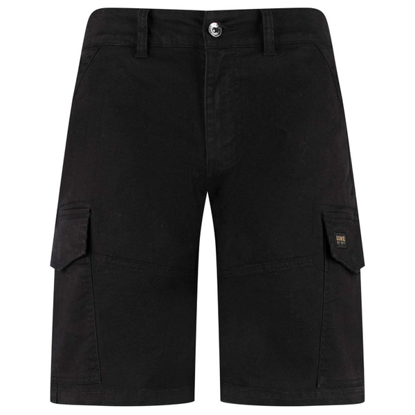 Luke Suez Retro Workwear Cargo Shorts in Black Front Photo