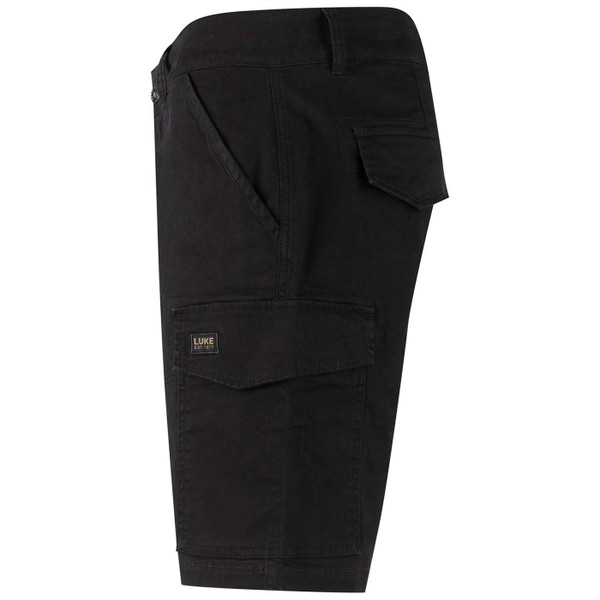 Luke Suez Retro Workwear Cargo Shorts in Black Side Photo