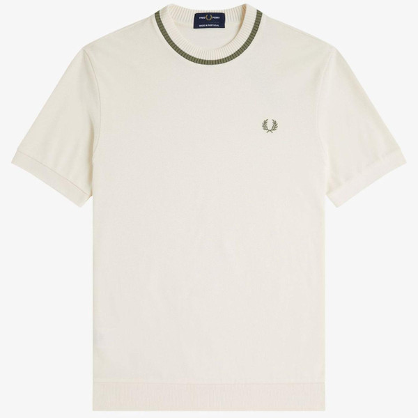 Fred Perry Tipped Pique T-shirt in Light Ecru M7 760 Front Photo