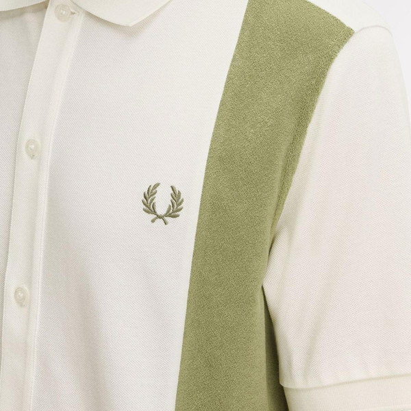 Fred Perry Retro Towelling Panel Polo Shirt in Light Ecru M7807 760 Close Up
