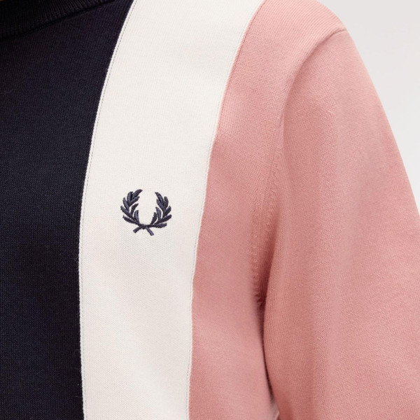 Fred Perry Vertical Stripe Panel Knit T-shirt in Pink K9746 X90 Close Up