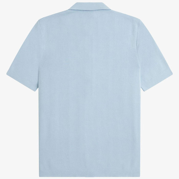 Fred Perry Mod Textured Knit Button Through Shirt in Light Smoke K9727 146 Flat Shot Back