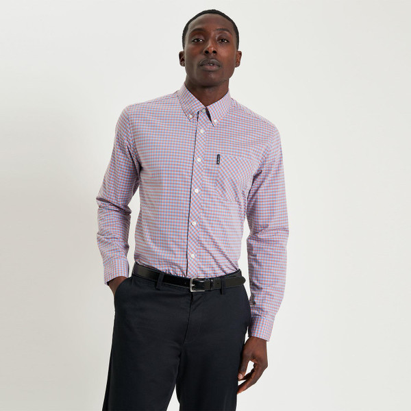 Ben Sherman Long Sleeve Gingham Check Shirt in Pink 1012492 501 Model Photo Front