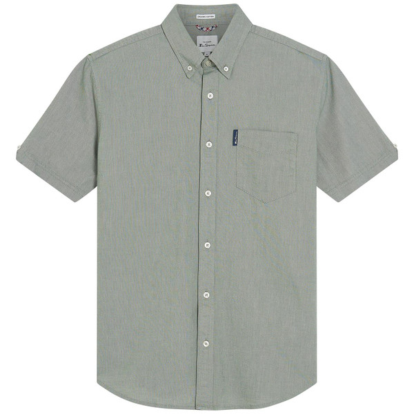 Ben Sherman Short Sleeve Oxford Shirt in Khaki 1012489 079 Flat Shot 