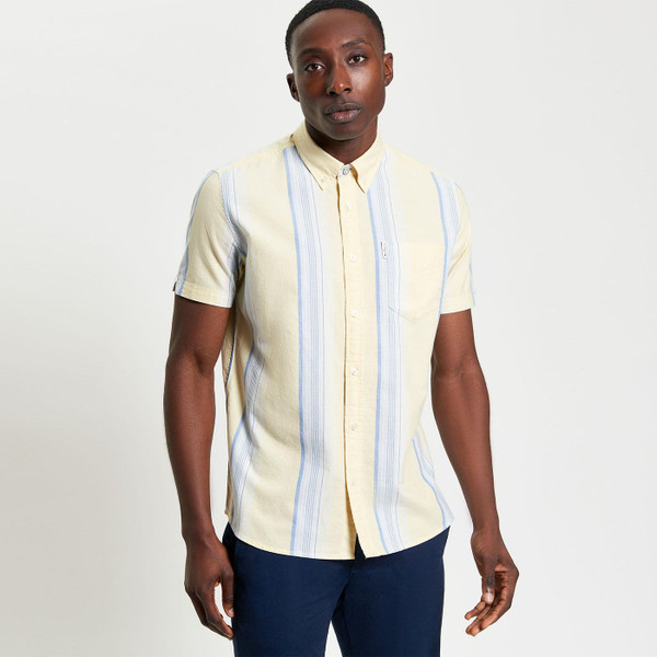 Ben Sherman Mod Oxford Stripe Button Down Shirt in Corn Model Photo Front
