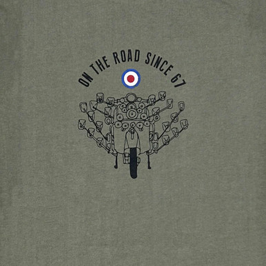 Merc Crane Mod Scooter Graphic T-shirt in Khaki Close Up