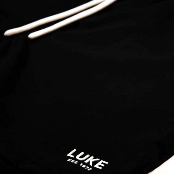 Luke Stately Men's Retro Drawcord Swim Shorts in Black Close Up 1