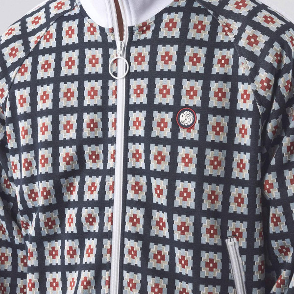 Pretty Green Timperley Geo Jacquard Retro 70s Track Top Close up from front