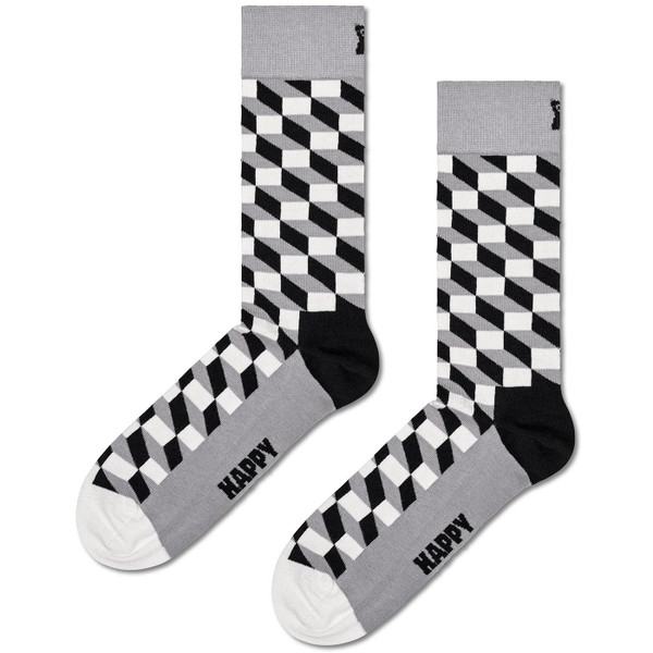 Happy Socks Filled Optic Retro Cube Socks in Black and Grey FIO01-9350