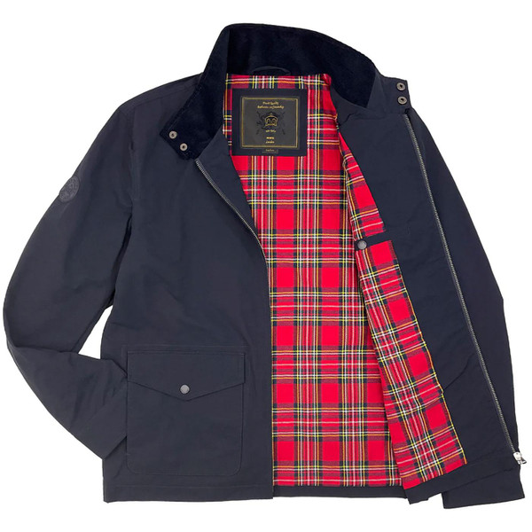 Merc Ian Men's Mod Rider Harrington Jacket in Navy Flat Shot Jacket Unzipped