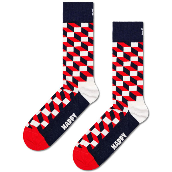 Happy Socks Filled Optic Retro Geometric Cube socks in Red, Blue and White FIO01-6550