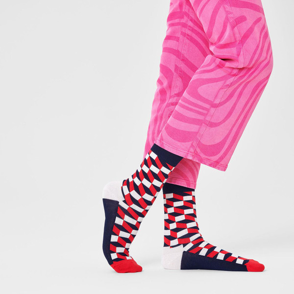 Happy Socks Filled Optic Retro Geometric Cube socks in Red, Blue and White FIO01-6550