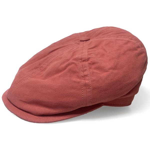 Failsworth Hudson 6 Panel Gatsby Cap in Salmon and Black pictured from side