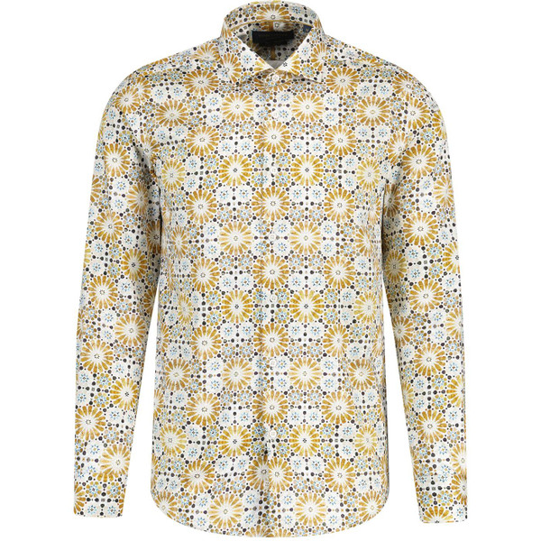 guide london mens geometric flower bold print long sleeve shirt tan