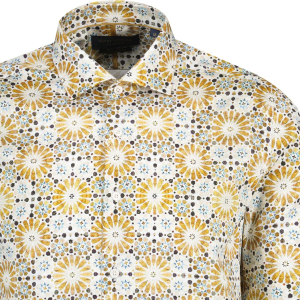 guide london mens geometric flower bold print long sleeve shirt tan