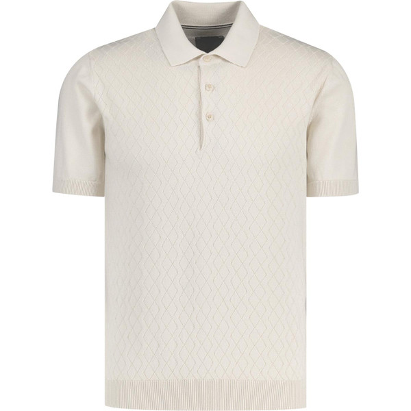 guide london mens geometric knitted pattern panel polo tshirt ecru
