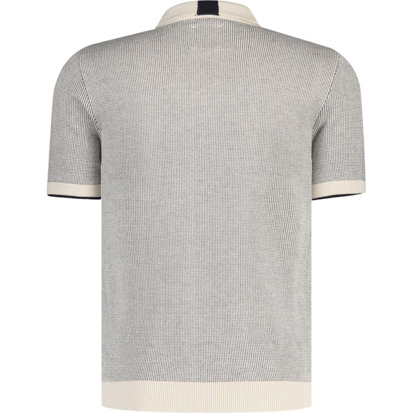 guide london mens two tone textured knit zip neck polo tshirt ivory navy