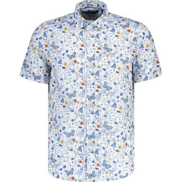 guide london mens summer garden print linen look short sleeve shirt white blue