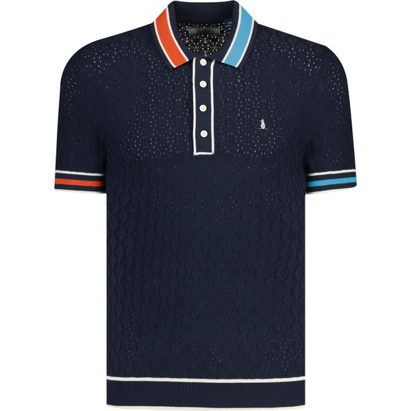 original penguin mens pointelle blocked knitted polo tshirt dark sapphire