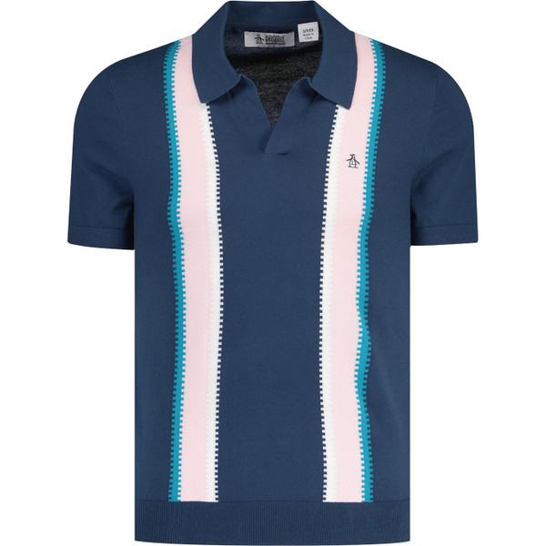 original penguin mens vertical stripe knitted polo tshirt saragasso sea