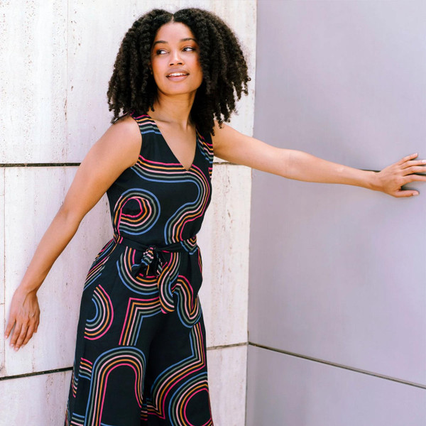 Sugarhill Brighton Lamiah Jumpsuit in Black and Retro Stripes JS0202