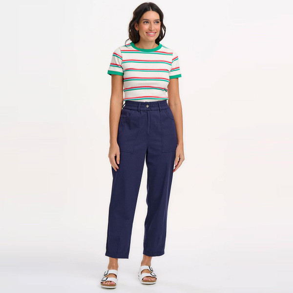 Sugarhill Brighton Velda Fitted Ribbed T-Shirt in Off-White/Retro Stripe