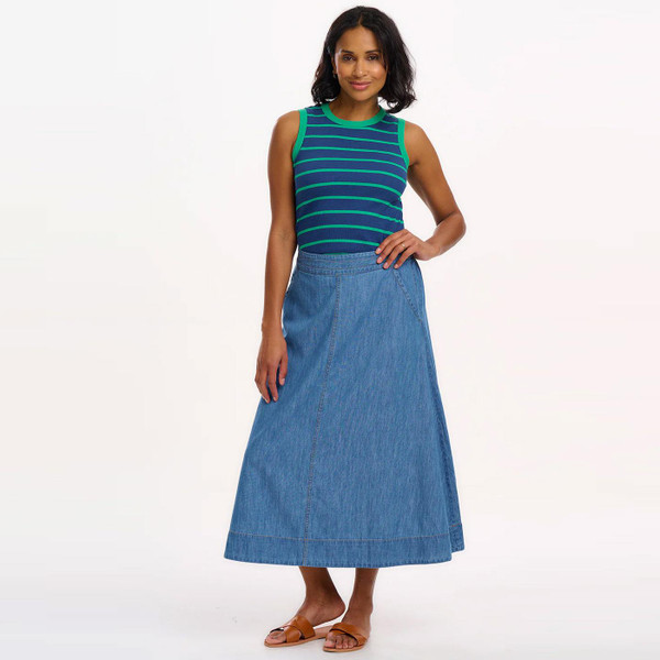 Sugarhill Brighton Ruth Fitted Vest Top in Blue/Green Stripes T0929