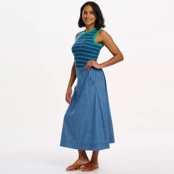 Sugarhill Brighton Ruth Fitted Vest Top in Blue/Green Stripes T0929