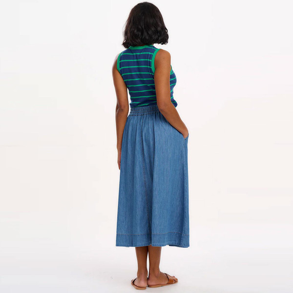 Sugarhill Brighton Ruth Fitted Vest Top in Blue/Green Stripes T0929