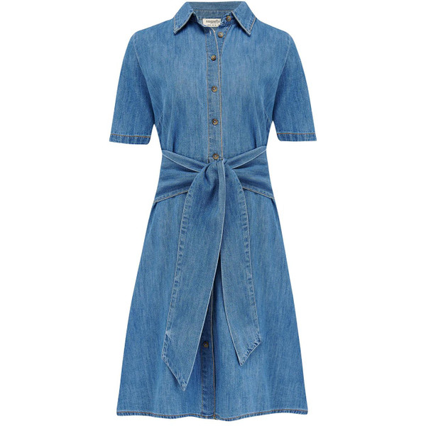 Sugarhill Brighton Talitha Denim Mini Shirt Dress in Mid Blue D1305