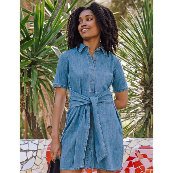 Sugarhill Brighton Talitha Denim Mini Shirt Dress in Mid Blue D1305