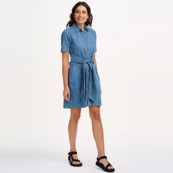 Sugarhill Brighton Talitha Denim Mini Shirt Dress in Mid Blue D1305