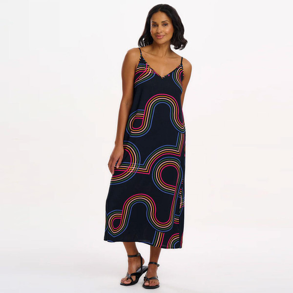 Sugarhill Brighton Gretchen Rainbow Retro Racer Sundress Model Photo Front