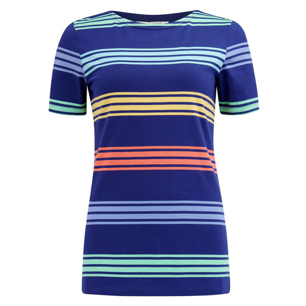 Sugarhill Brighton Cara Jersey T-Shirt Top Navy/Malibu Stripe T0879
