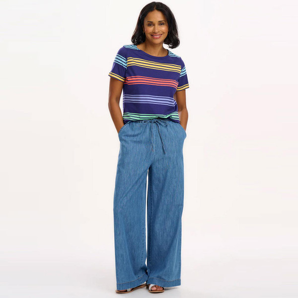 Sugarhill Brighton Cara Jersey T-Shirt Top Navy/Malibu Stripe T0879