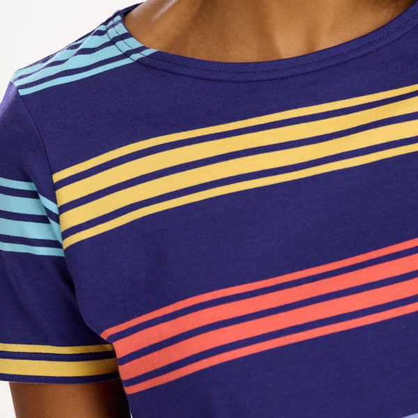 Sugarhill Brighton Cara Jersey T-Shirt Top Navy/Malibu Stripe T0879