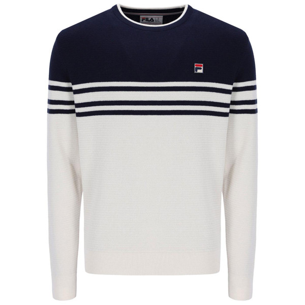 Fila Vintage Nate Mod Stripe Knitted Pullover in Navy and Gardenia