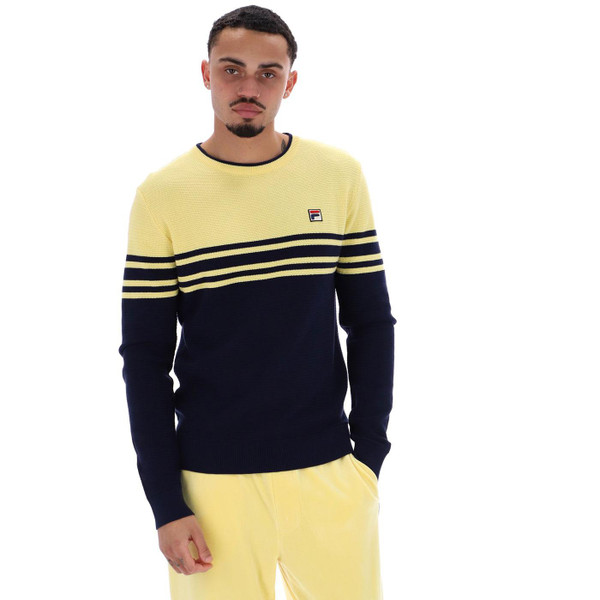 Fila Vintage Nate Men's Mod Ottomon Rib Stripe Jumper in Popcorn and Navy
