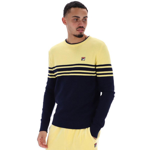 Fila Vintage Nate Men's 80s Mod Ottomon Rib Stripe Jumper in Popcorn and Navy