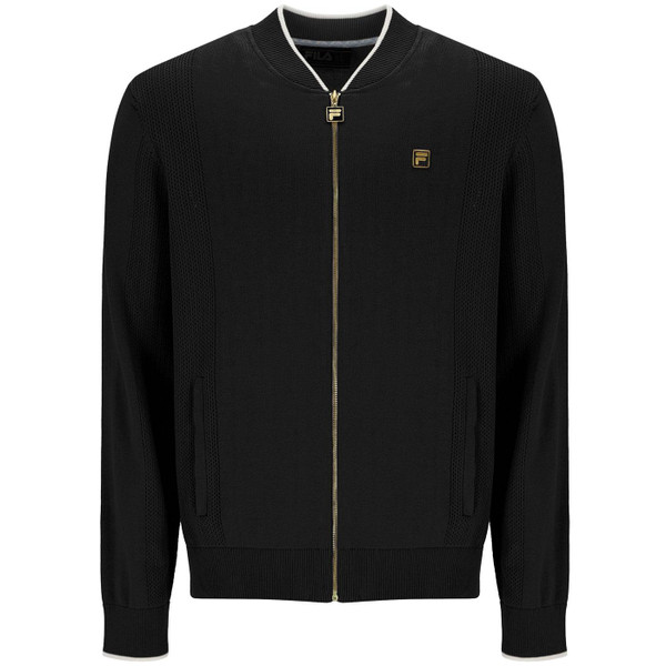 Fila Gold Pointelle Knitted Panel Track Cardigan in Black