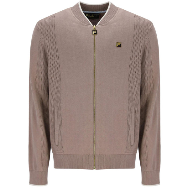 Fila Gold Ferguson Pointelle Panel Knit Track Cardigan in Mocha