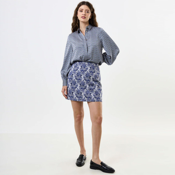 Louche London Aubin Retro 60s Wedgewood Floral Mini Skirt in Navy 