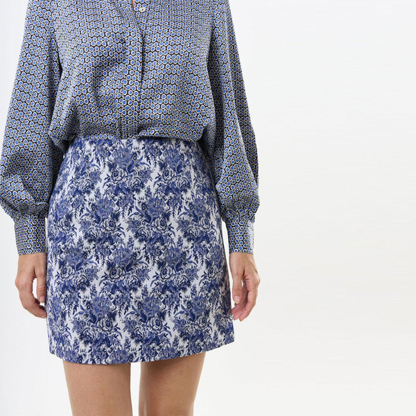 Louche London Aubin Vintage 60s Textured Wedgewood Floral Mini Skirt in Navy 