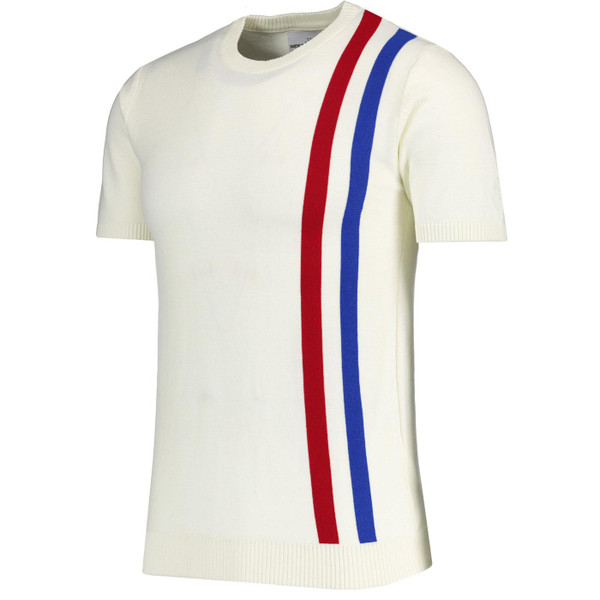 Madcap England Reaction Mod Racing Stripe Knitted T-shirt in Winter White Side Picture