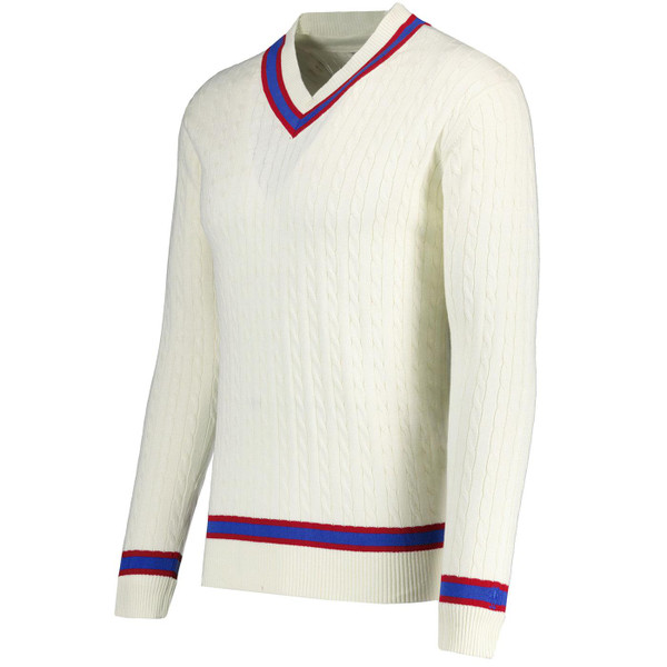 Madcap England Cable Knit V-neck Cricket Jumper in Winter White side picture