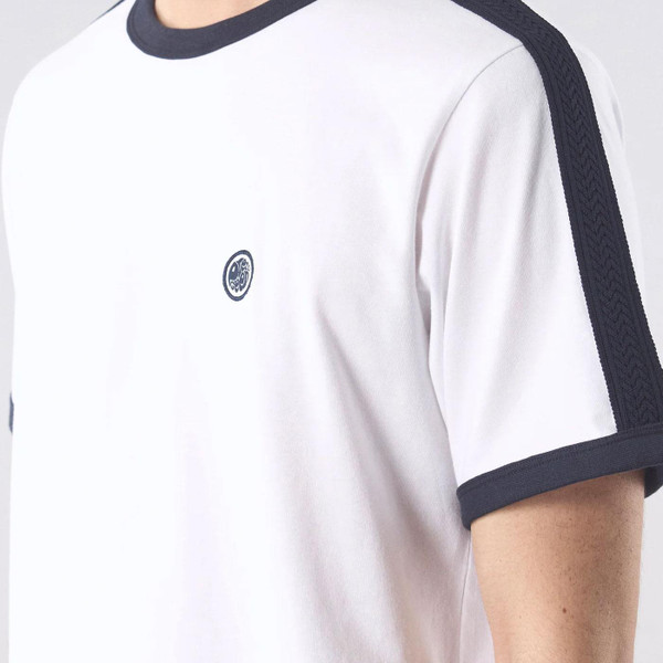 Pretty Green Denton Retro Tape Sleeve Ringer T-shirt in White Close Up