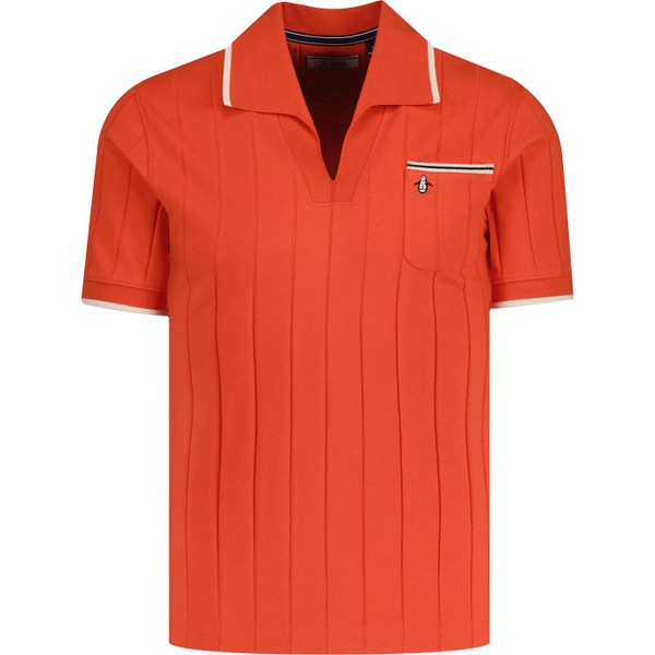 original penguin mens ribbed trophy v collar polo tshirt red clay