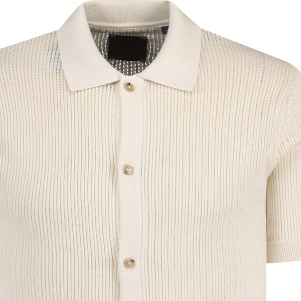guide london mens pointelle knitted stripe button through polo tshirt ecru