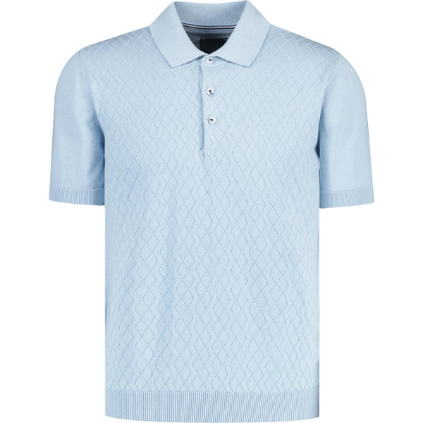 guide london mens geometric pointelle knit panel polo tshirt sky blue