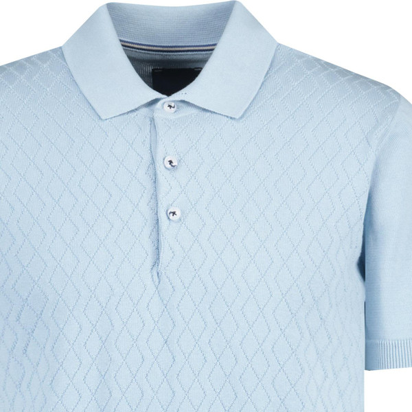 guide london mens geometric pointelle knit panel polo tshirt sky blue